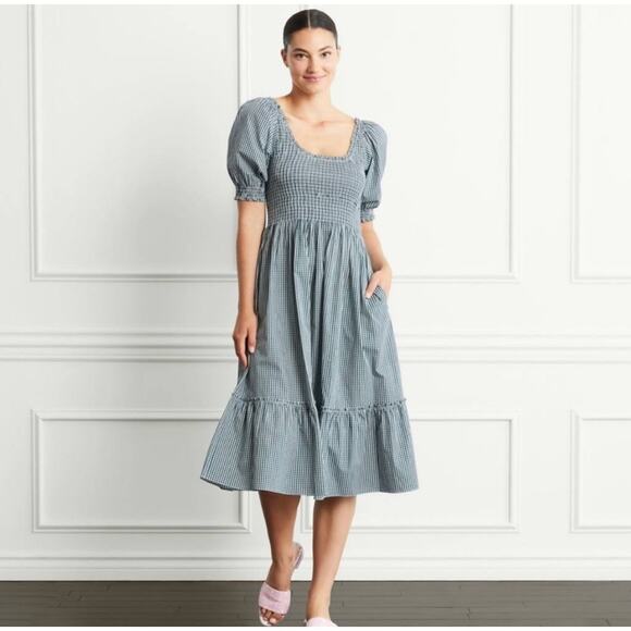 Hill House The Louisa Emerald Green Gingham Nap Dress - Picture 1 of 8